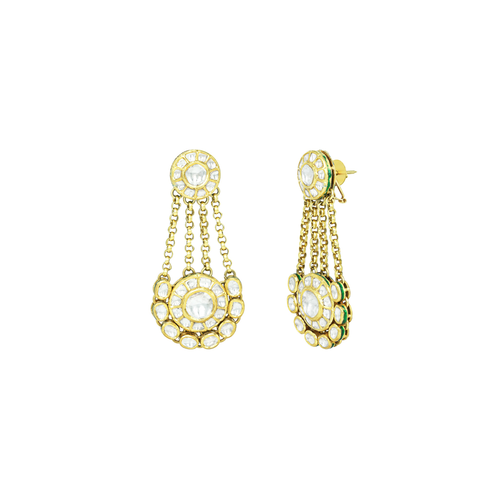Polki Earrings with Chains in Ivory Finish